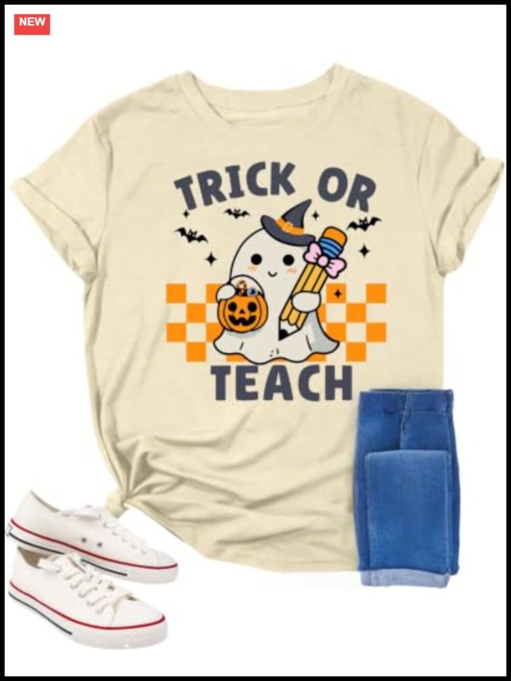 Halloween Trick or Teach Teacher Shirt Women 100% Rayon Ghost Graphic Tee